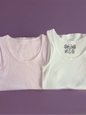 No Boundaries Girls White Light Pink Basic Tank Tops L/G (11/13) Set of 2